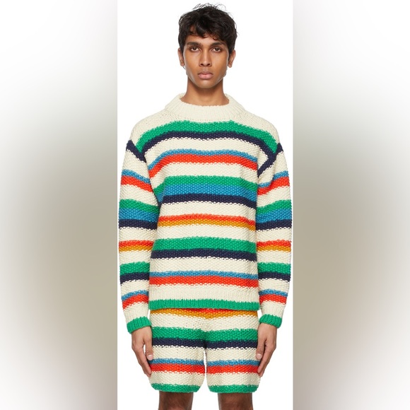 The Elder Statesman Off-White Varied Stripe Sweater - Picture 4 of 16